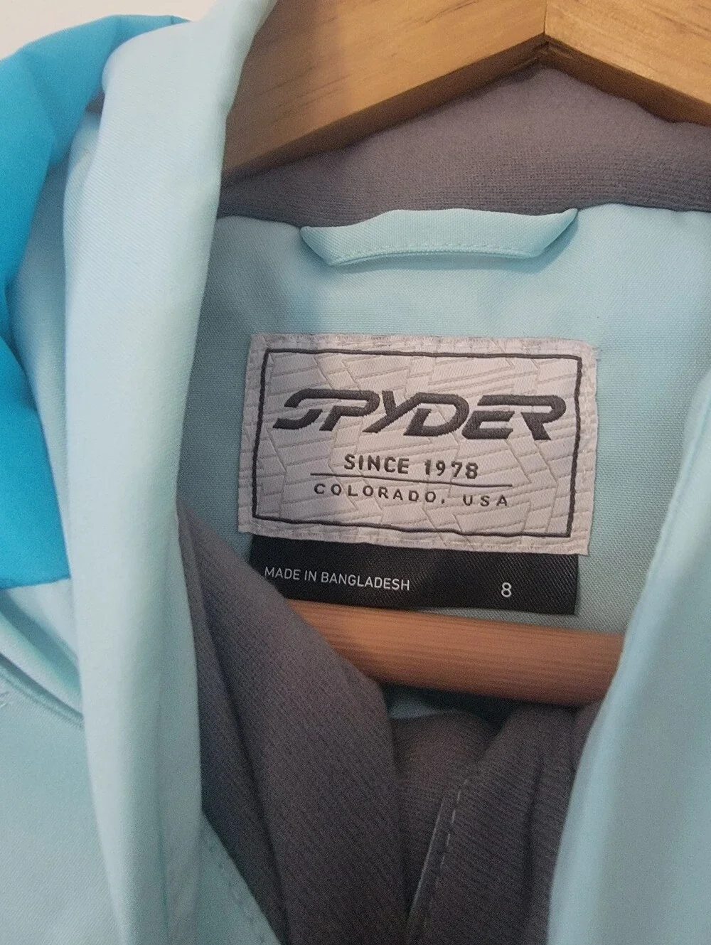 Spyder Kids Light Aqua Hooded Puffer Jacket